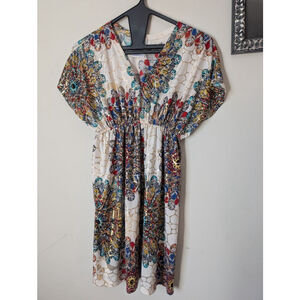 India Boutique White Multi-color Feather Print Dress One Size